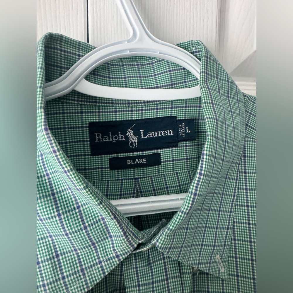 Polo Ralph Lauren Striped Blouse Green Purple Short Sleeve Button Down Size L